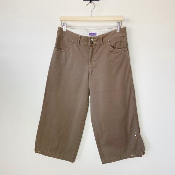 Ibex Wide Leg Cropped Capri Culottes Pants Khaki Brown Size 8 - Picture 1 of 4